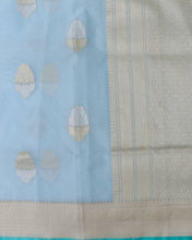 Load image into Gallery viewer, Light Blue Handloom Organza Kadhua Buti Banarasi Silk Saree

