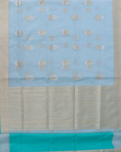 Light Blue Handloom Organza Kadhua Buti Banarasi Silk Saree