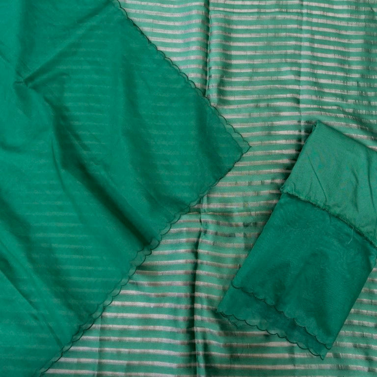 Green Pure Silk Banarasi Tissue Unstitched Suit Fabric