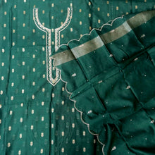 Load image into Gallery viewer, Green Chanderi Cotton Unstitched Banarasi Suit Fabric
