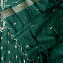 Load image into Gallery viewer, Green Chanderi Cotton Unstitched Banarasi Suit Fabric
