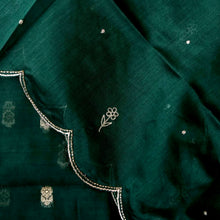 Load image into Gallery viewer, Green Chanderi Cotton Unstitched Banarasi Suit Fabric
