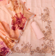 Load image into Gallery viewer, Peach Linen Silk Printed Unstitched Suit Fabric
