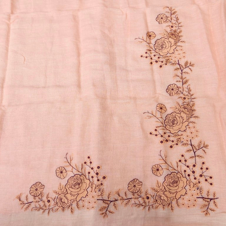 Peach Linen Silk Printed Unstitched Suit Fabric