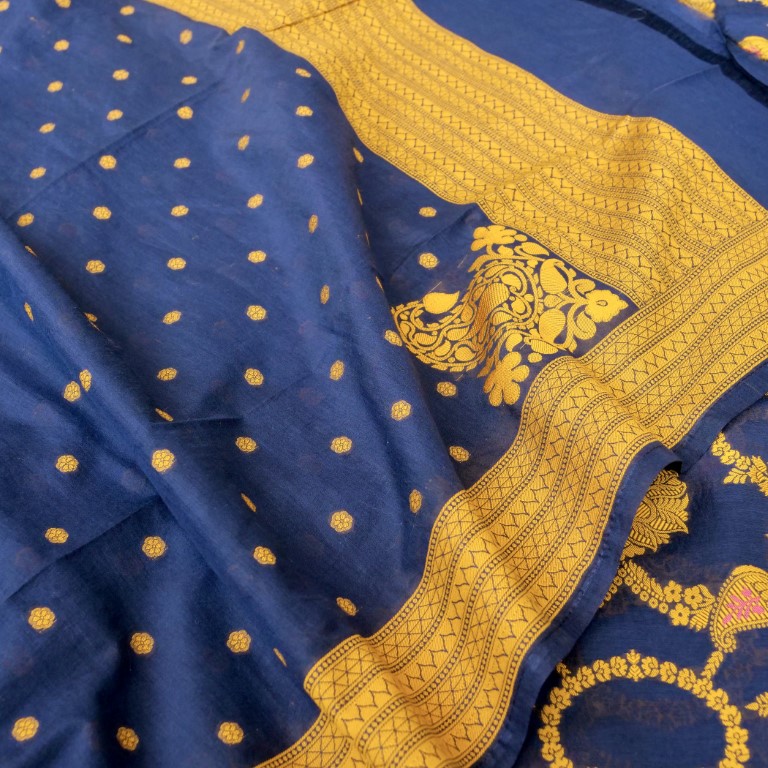 Navy Cotton Silk Banarasi Unstitched Suit Fabric