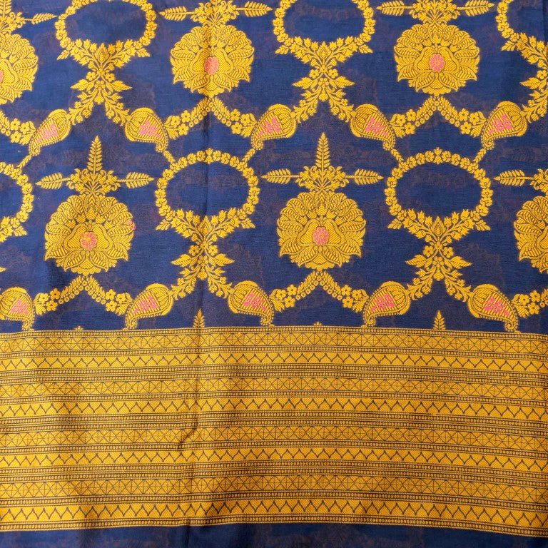 Navy Cotton Silk Banarasi Unstitched Suit Fabric