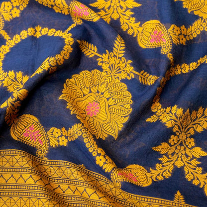 Navy Cotton Silk Banarasi Unstitched Suit Fabric