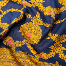 Load image into Gallery viewer, Navy Cotton Silk Banarasi Unstitched Suit Fabric
