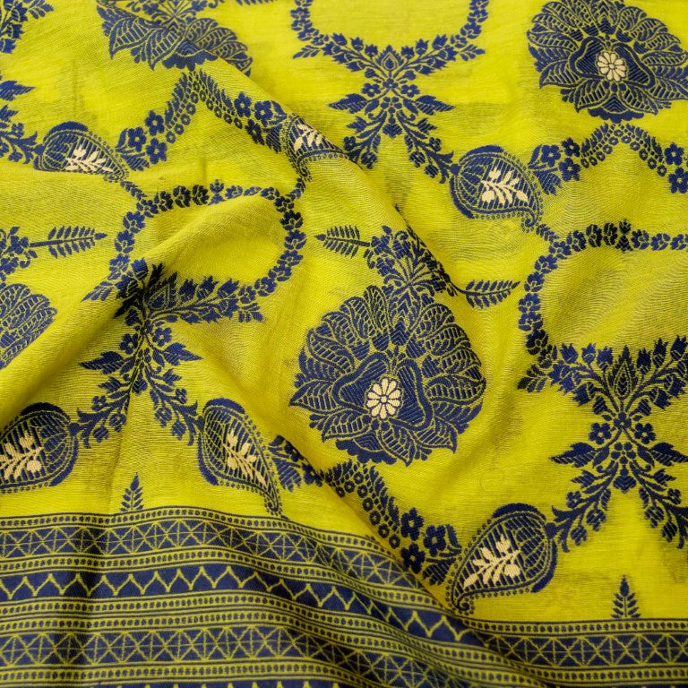Yellow Cotton Silk Banarasi Unstitched Suit Fabric