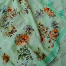 Load image into Gallery viewer, Green Linen Silk Printed Unstitched Suit Fabric
