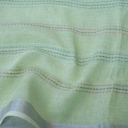 Pista Green Linen Silk Printed Unstitched Suit Fabric