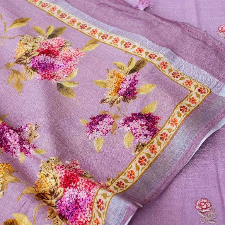 Lilac Linen Silk Printed Unstitched Suit Fabric