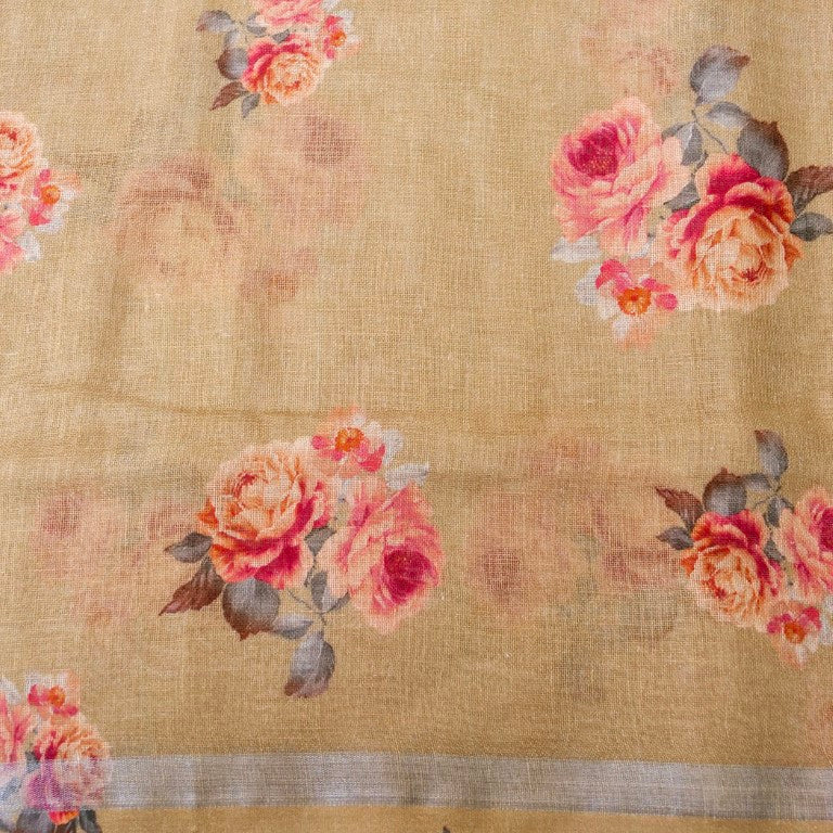 Olive Green Linen Silk Printed Unstitched Suit Fabric