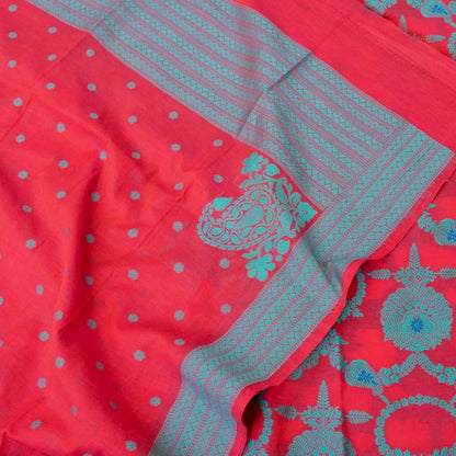Red Cotton Silk Banarasi Unstitched Suit Fabric
