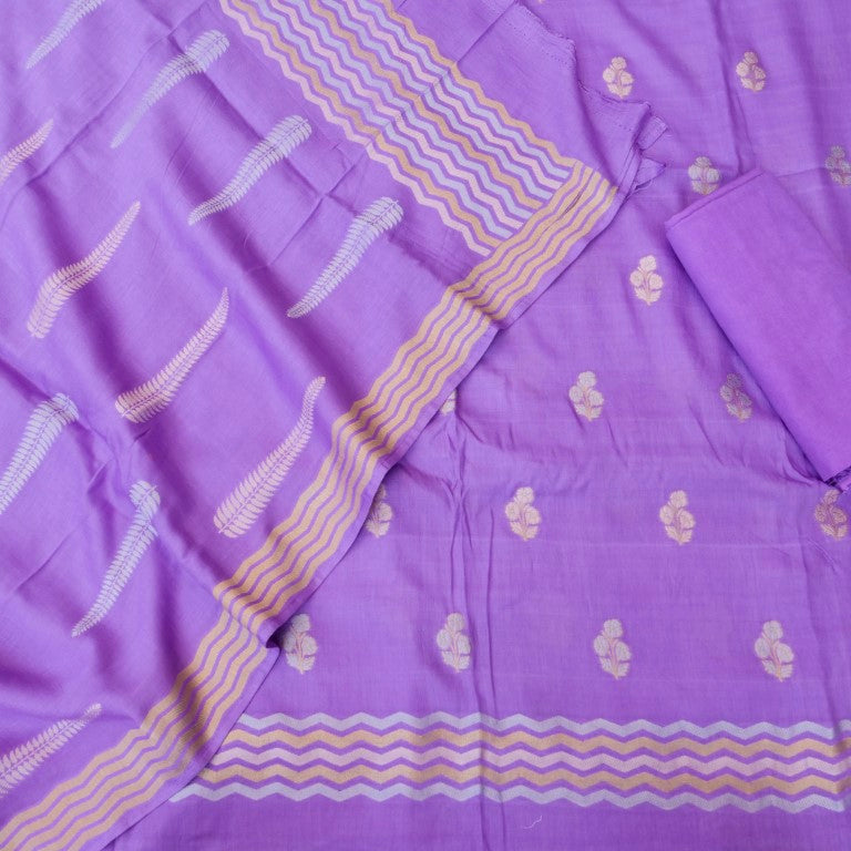 Lilac Cotton Silk Banarasi Unstitched Suit Fabric