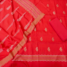 Load image into Gallery viewer, Red Cotton Silk Banarasi Unstitched Suit Fabric
