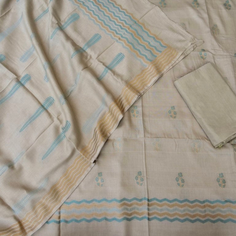 Beige Cotton Silk Banarasi Unstitched Suit Fabric