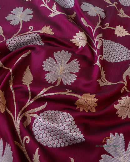 Maroon Handloom Kataan Silk Kadhua Jaal Banarasi Silk Saree