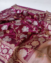 Load image into Gallery viewer, Maroon Handloom Kataan Silk Kadhua Jaal Banarasi Silk Saree
