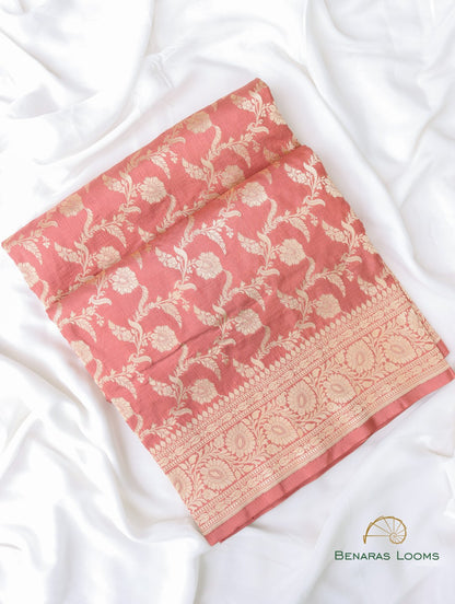 Peach Handloom Kataan Silk Kadhua Jangla Banarasi Saree