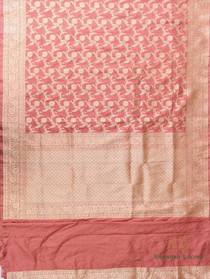 Peach Handloom Kataan Silk Kadhua Jangla Banarasi Saree