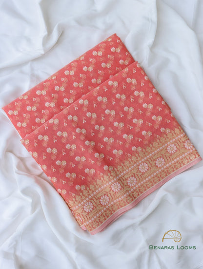 Peach Handloom Cotton Butidar Banarasi Saree