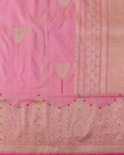 Pink Pure Kataan Silk Handloom Kadhua Buti Banarasi Saree
