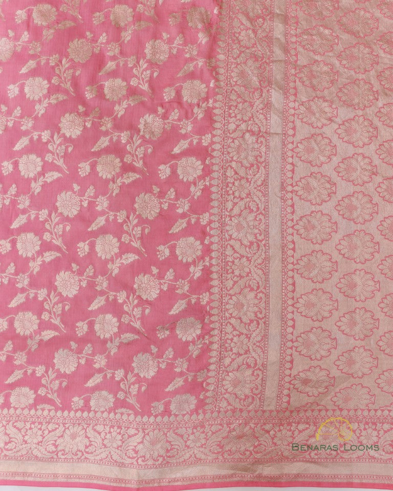 Pink Handwoven Pure Kataan silk Jangla Banarasi Saree