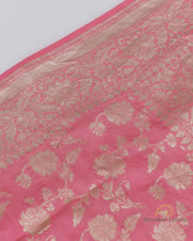 Load image into Gallery viewer, Pink Handloom Kataan Silk Cutwork Jangla Banarasi Saree
