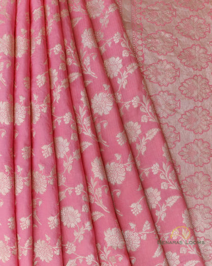 Pink Handwoven Pure Kataan silk Jangla Banarasi Saree