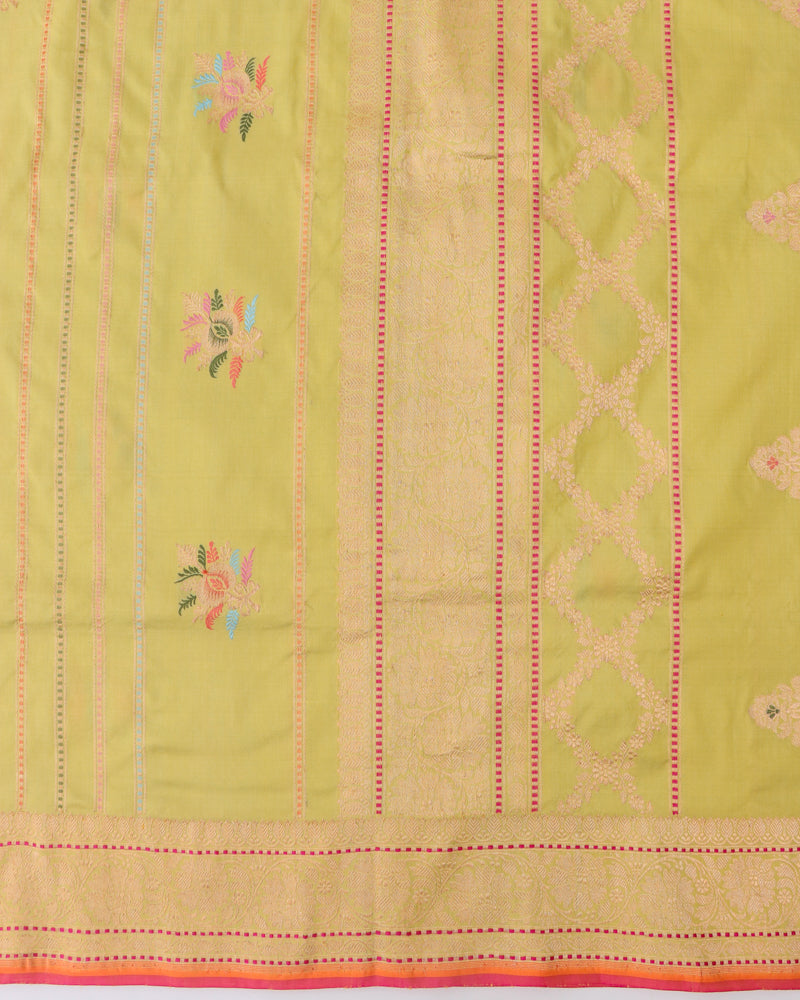 Pista Handwoven Pure Kataan Silk Banarasi Saree