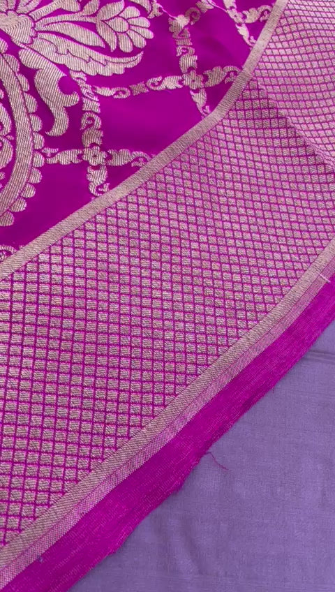 Purple Handwoven Pure Kataan Silk Banarasi Suit Fabric
