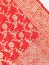 Load image into Gallery viewer, Red Handloom Pure Silk Jangla Saree
