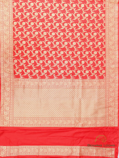Red Handloom Pure Silk Kadhua Jangla Banarasi Saree