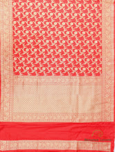 Load image into Gallery viewer, Red Handloom Pure Silk Jangla Saree
