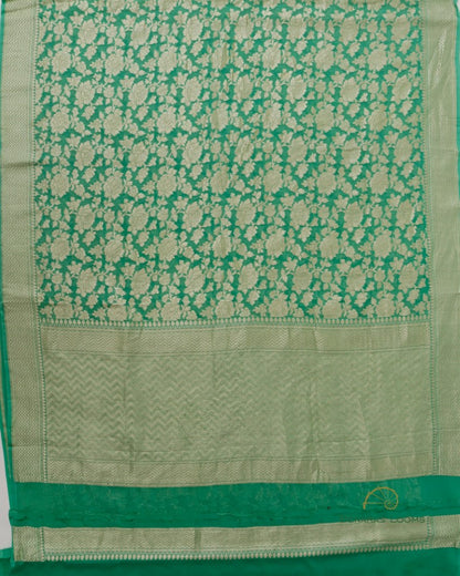 Green Handloom Georgette Kadhua Jaal Banarasi Saree