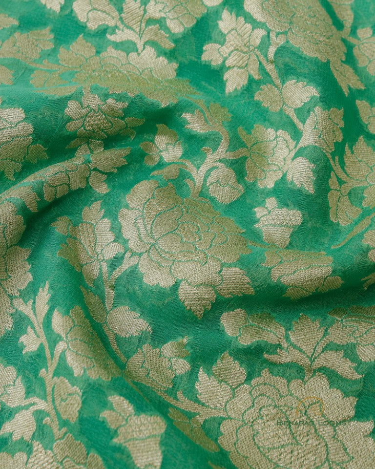 Green Handloom Georgette Kadhua Jaal Banarasi Saree
