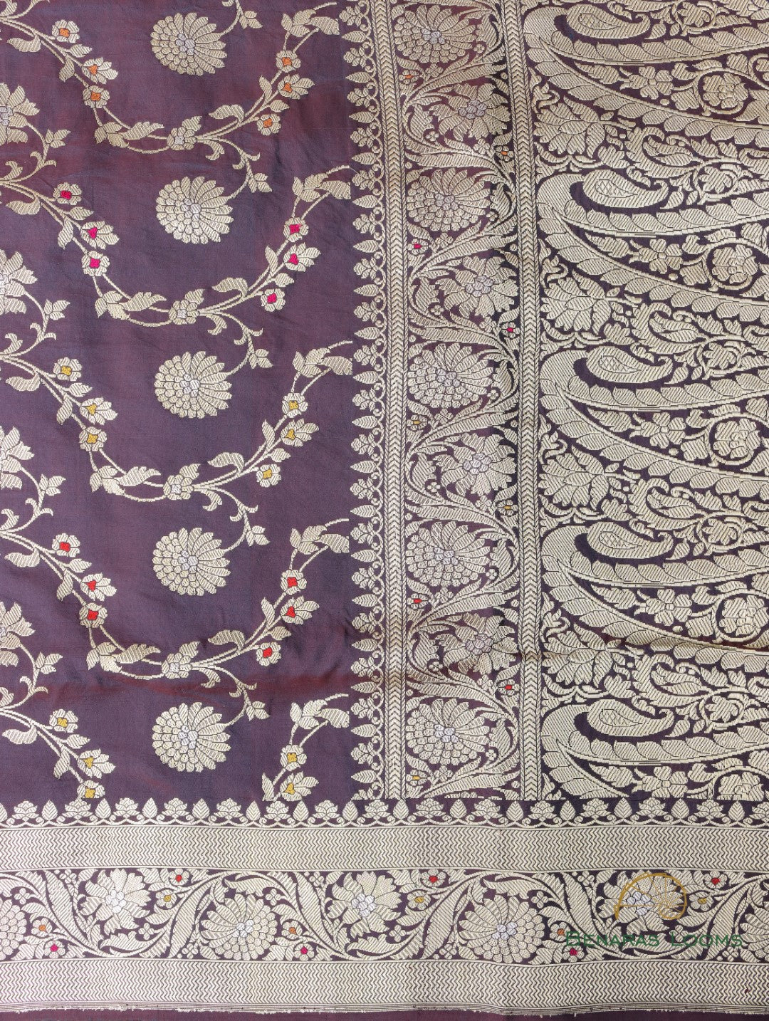 Wine Handloom Kataan Silk Kadhua Jaal Banarasi Saree