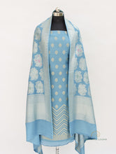 Load image into Gallery viewer, Blue Handwoven Pure Silk Banarasi Suit Fabric
