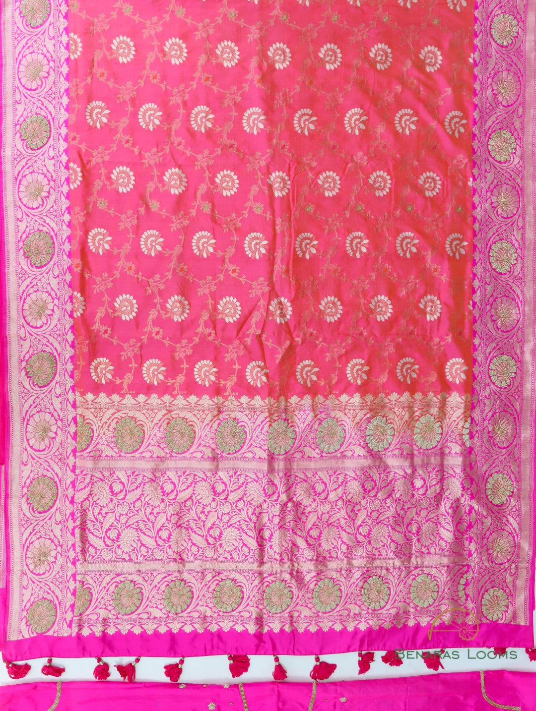 Pink Handwoven Kataan Silk Banarasi Saree with Hand Embroidery