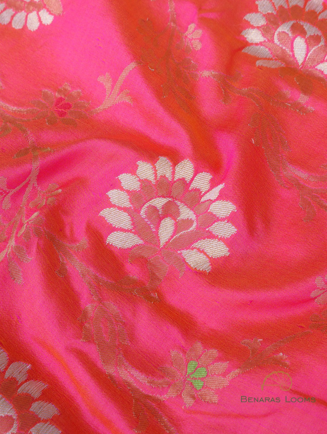 Pink Handwoven Kataan Silk Banarasi Saree with Hand Embroidery