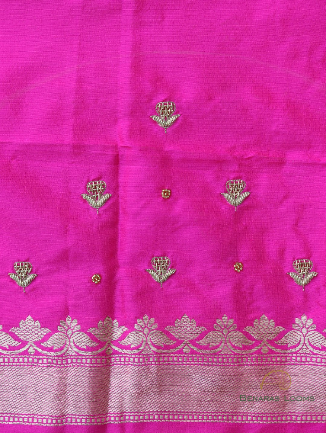 Pink Handwoven Kataan Silk Banarasi Saree with Hand Embroidery