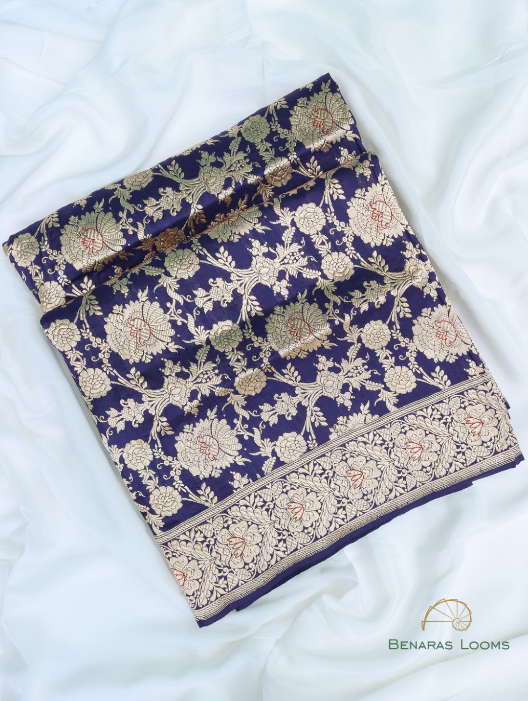 Navy Blue Handwoven Silk Kadhua Jangla Banarasi Saree