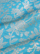 Load image into Gallery viewer, Blue Handwoven Pure Kataan Silk Brocade Jaal Banarasi Fabric
