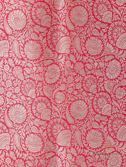 Pink Handwoven Pure Kataan Floral Jaal Fabric
