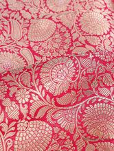 Load image into Gallery viewer, Pink Handwoven Pure Kataan Floral Jaal Fabric
