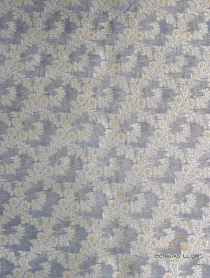 Grey Handwoven Pure Silk Cotton Banarasi Fabric