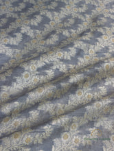 Load image into Gallery viewer, Grey Handwoven Pure Silk Cotton Banarasi Fabric
