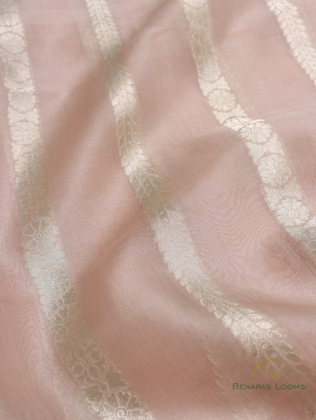 Light Pink Handwoven Pure Organza Banarasi Fabric