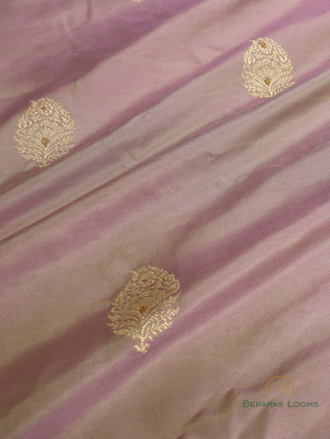 Mauve Handwoven Pure Silk Buti Banarasi Fabric